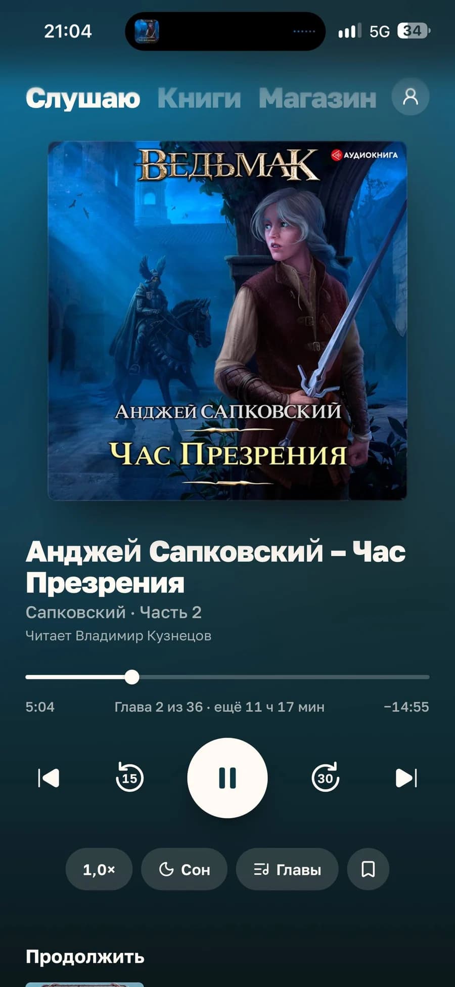 Boowie audiobook player with chapter progress, playback speed and a sleep timer